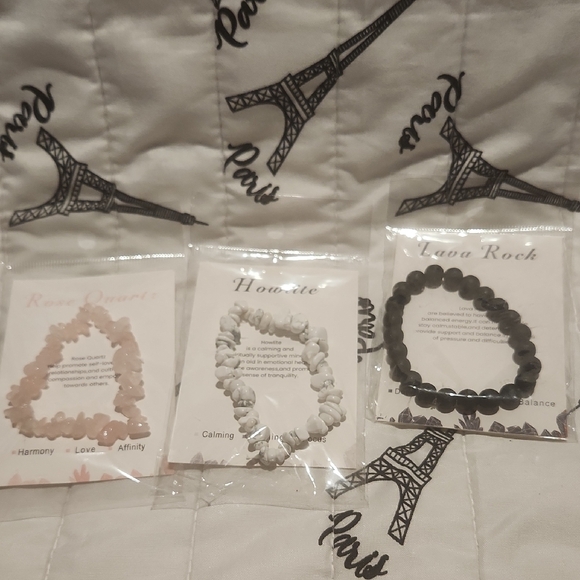 Accessories - Set of Three Stone Bracelets - Rose Quartz, Howlite, and Lava Rock